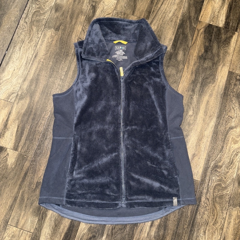LL Bean Sherpa Fleece Full-Zip Vest Dark Grey Women's Size L-Regular